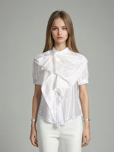 Bow Tie Short Sleeve Chiffon Shirt